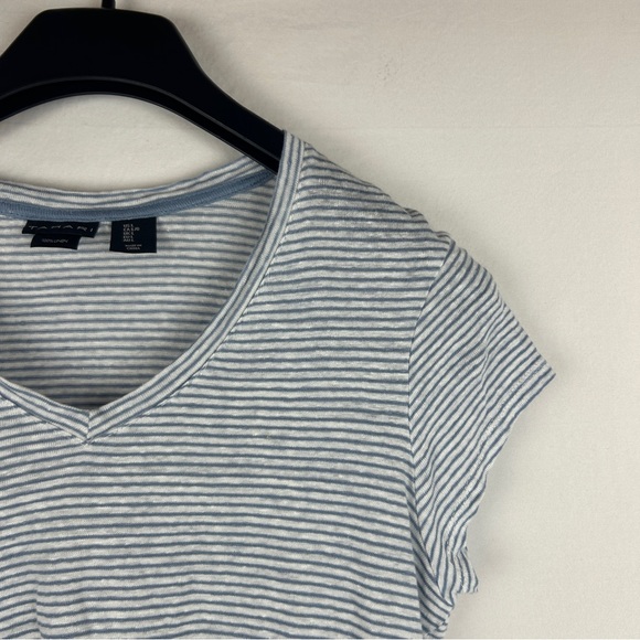 Tahari 100% linen striped asymmetrical Vneck Tee size L - Picture 3 of 6